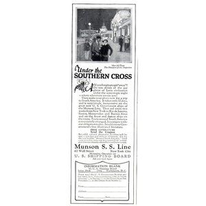 1924 Munson SS Line Cruise Ship Vintage Print Ad Mar Del Plata Argentina Art